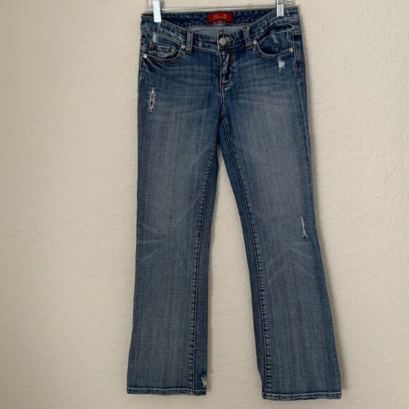 Seven 7 Distressed Embellished Denim Medium Wash Women’s Jeans Size 4P - Picture 2 of 13